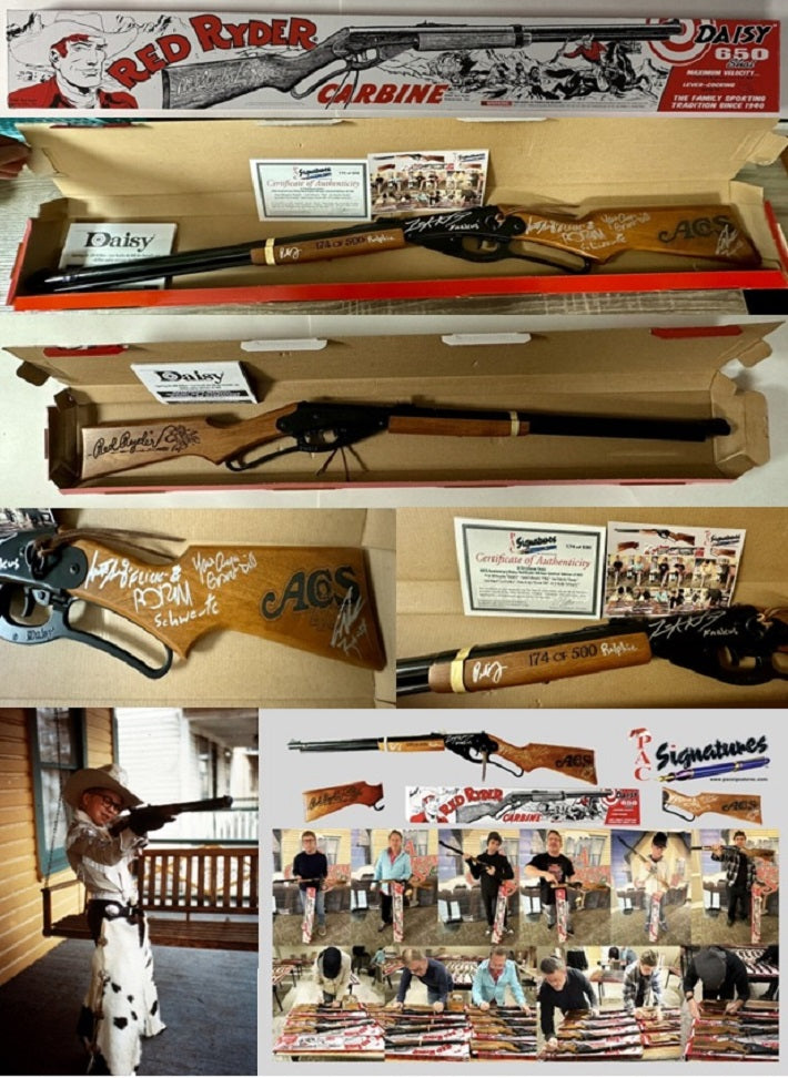 A Christmas Story Autographed 40th Anniversary Red Ryder BB Gun Signed By 6 P. Billingsley “Ralphie” - S. Schwartz “Flick” - I. Petrella “Randy” - Z. Ward “Scut Farkus” - Y. Anaya “Grover Dill” - RD Robb “Schwartz" Limited Edition Of 500 Ever Signed