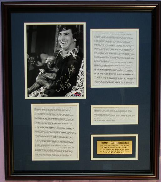 John Cappelletti Autographed 1973 Heisman Trophy Speech Display