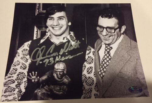 John Cappelletti Autographed Penn State 8x10 With Joe Paterno Standing With Trophy Inscribed 73 We Are