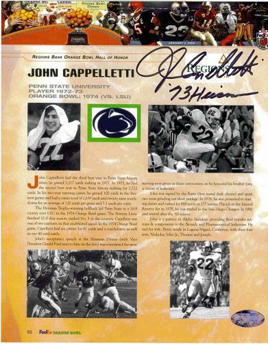 John Cappelletti Autographed 8x10 Orange Bowl Hall Of Fame Inscribed 73 Heisman Penn State