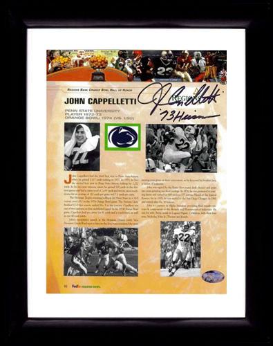 John Cappelletti Autographed 8x10 Orange Bowl Hall Of Fame Inscribed 73 Heisman Penn State Framed