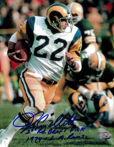 John Cappelletti Autographed 8x10 LA Rams Action Photo Inscribed 1st Rd. Draft Pick 1974 LA Rams Penn State